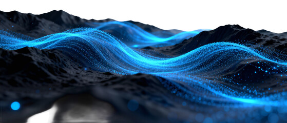 Abstract Digital Waves Over Mountainous Terrain