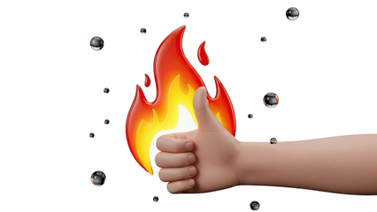 Thumbs Up with Fiery Background and Bubbles