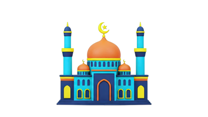 Cartoon Mosque with Crescent Moon and Star