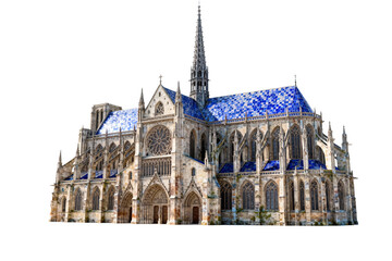Gothic Cathedral with Blue Tiled Roof and Spire