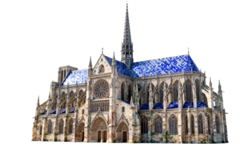 Gothic Cathedral with Blue Tiled Roof and Spire
