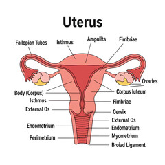 Obraz premium Anatomical Diagram of the Human Uterus and Ovaries with Labels