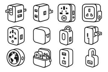 Compact cable outlets wall handle charger unit travel icon round usb vector