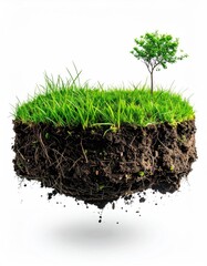 Floating patch of earth with tree and grass