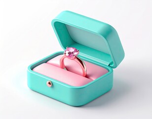 Bright ring in an open turquoise box with pink