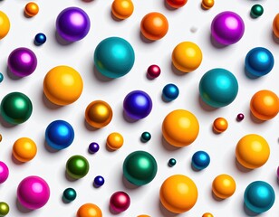 Glossy, colorful spheres scattered on a white background
