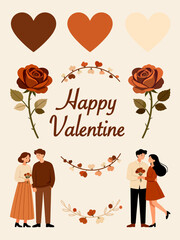 Valentine&rsquo;s Day icon set featuring hearts, gifts, flowers, love letters, rings, and romantic symbols. for mobile apps, websites, stickers, UI elements, social media posts, and Valentine-themed graphic