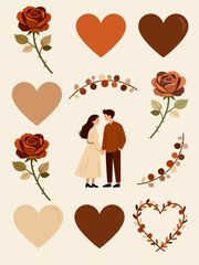 Romantic Pattern and Decorative Element Collection. Suitable for seamless patterns, wrapping paper, background design, stationery, greeting cards, and Valentine-themed branding.