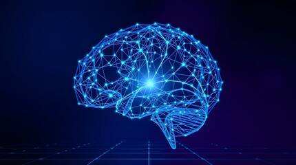 Glowing blue brain with neural network connections and DNA strand