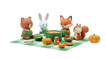 Cute Animals Having a Picnic Meal