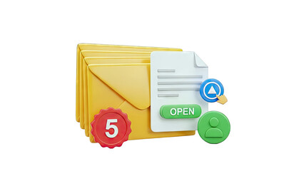 3D 3D Email Icon with Open Button and User Symbol