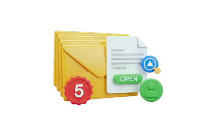 3D 3D Email Icon with Open Button and User Symbol