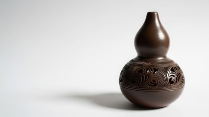 A single Labu Sayong pottery isolated on white, symbolizing preservation of Malay heritage, cultural continuity, and respect for traditional knowledge in a modern, globally adaptable visual style