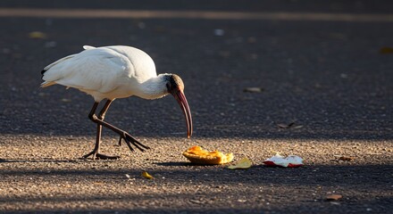 Australian Ibis Scavenging Discarded Food on a Sunny Paved Path
