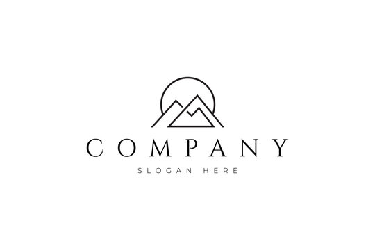 Abstract Mountain Logo with linear outline design style