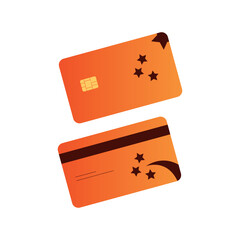 Orange credit card design with star graphics front and back