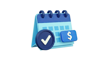 3D Calendar with Checkmark and Dollar Sign Icons