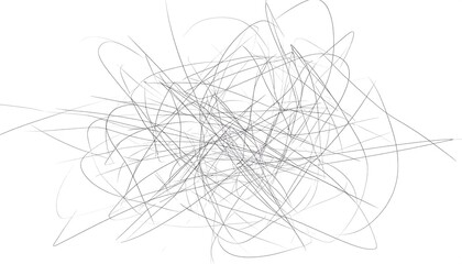 Abstract, chaotic network of curved, grey lines on a white background