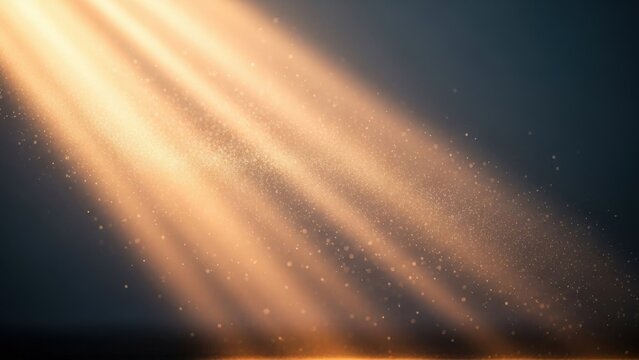 Dynamic golden light rays piercing through a dark void with shimmering dust particles