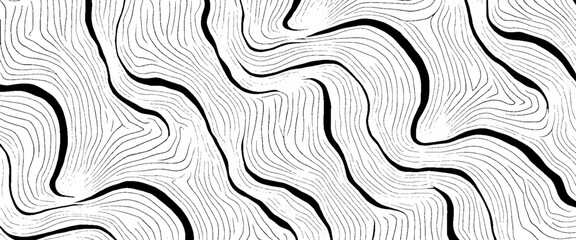 Vector modern black sketchy seamless minimal geometric hand drawn wavy line drawing seamless pattern