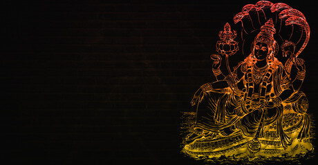 Lord Vishnu and Goddess Lakshmi Sitting on Sheshnag in Ksheer Sagar