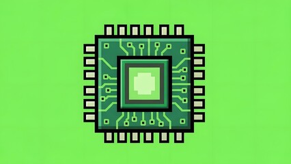 Microchip processor on a green circuit board background.