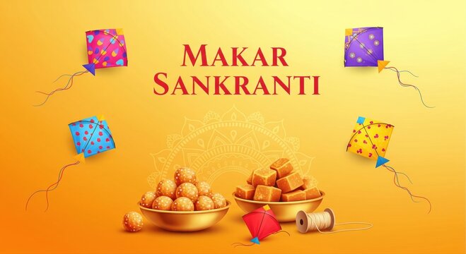 Makar Sankranti Festival Celebration with Kites and Traditional Sweets