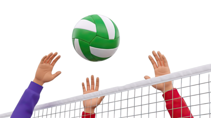 Volleyball Game Play: Hands Reaching for Ball Over Net