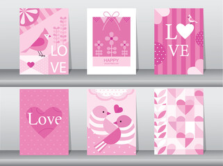 Set of Valentine's day card on retro pattern design,love,cute vector,Vector illustrations