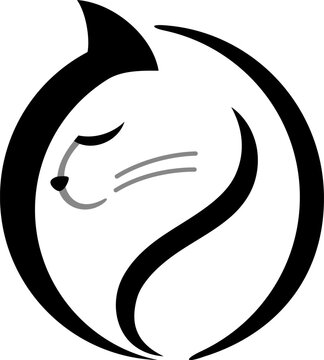 Minimalist Circular Sleeping Cat Logo in Vector Style.
