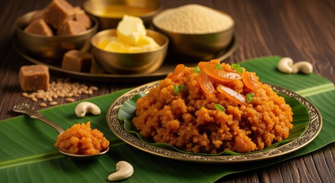 Traditional Indian Semolina Sweet, Kesari Bath, with Rich Ingredients