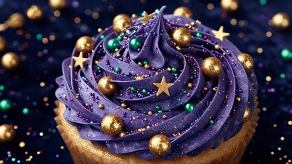 Festive Purple Cupcake with Decor