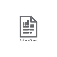 Minimalist grey balance sheet icon logo for business finance accounting financial report data analysis statistics planning and corporate management
