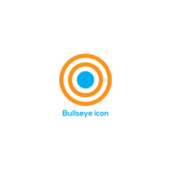 Minimalist bullseye icon with orange rings and blue center for business target marketing strategy goal achievement success and planning
