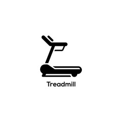 Minimalist black treadmill logo icon for gym fitness training cardio workout running machine and healthy active lifestyle equipment design.
