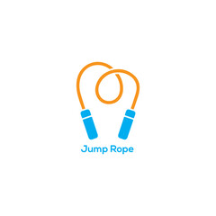 Modern jump rope logo featuring an orange rope and blue handles for fitness gym training cardio and healthy lifestyle.
