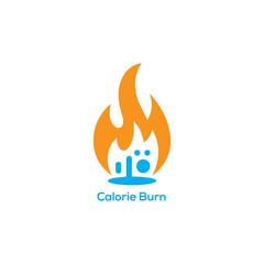 Calorie burn logo featuring an orange flame and blue bar chart icon for fitness tracking weight loss and metabolism.
