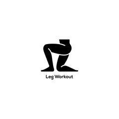 Minimalist black leg workout logo icon featuring lunging legs silhouette for fitness gym training bodybuilding and healthy active lifestyle.
