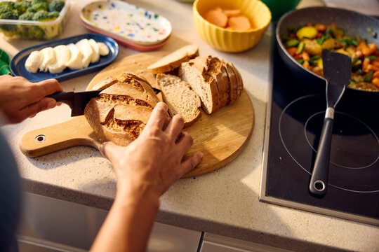 Cutting homemade bread