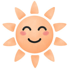 Watercolor sun illustrated in a cute Valentine pastel style, perfect for cheerful love designs and playful graphics.