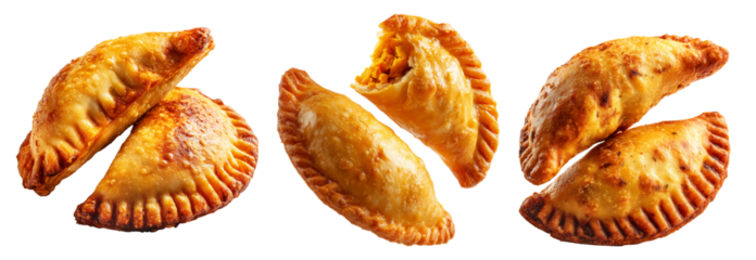 Set of Fijian curry puffs or fried empanadas  with spicy potato isolated on white background, Fiji takeaway and street foods