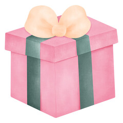 Watercolor gift box with heart ribbon, perfect for Valentine gifts, surprises, and romantic holiday designs.