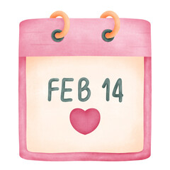 Watercolor February 14 calendar icon, ideal for Valentine reminders, planners, and holiday-themed designs.