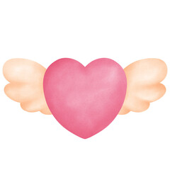 Watercolor winged heart in a soft hand-drawn Valentine style, symbolizing love, freedom, and affection.