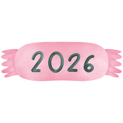 Watercolor &ldquo;2026&rdquo; Valentine banner icon, ideal for holiday branding, cards, planners, and seasonal designs.