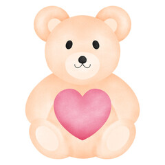 Watercolor bear holding a heart illustration valentine's day of love elements