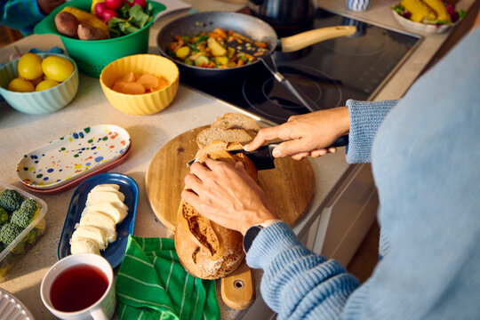 Slicing homemade bread