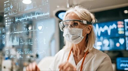 Health Professional Interacts With Holographic Display to Analyze Data and Improve Patient Care Using Advanced Technology - Powered by Adobe
