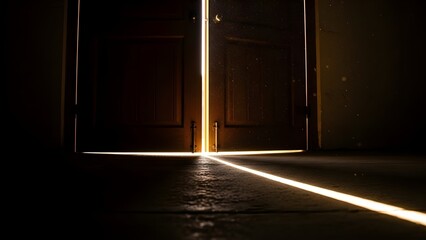 Golden light spills into dark room through open doorway