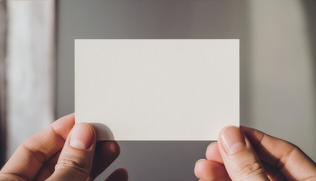 Hands Holding Blank Horizontal Card Mockup for Product Display
